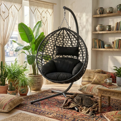 Fauteuil à œufs pliable moderne en osier avec support en C, balancelle de patio intérieur / extérieur