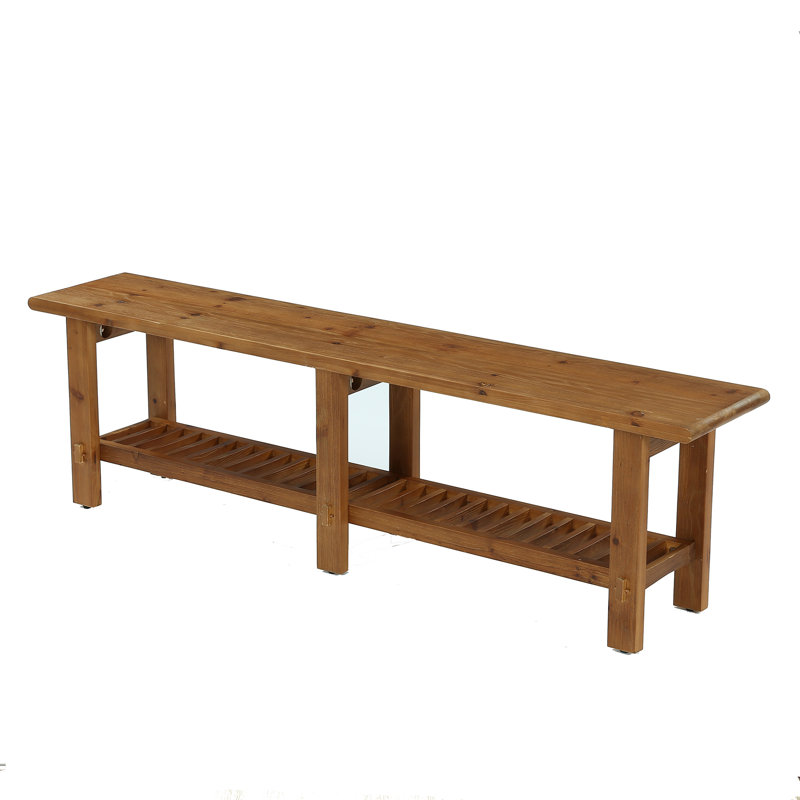 63 Inch Rustic Solid Wood Entryway Shoe Bench With Storage Shelf