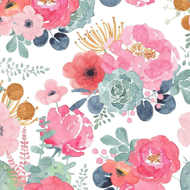 Papier peint à peler et coller - motif floral aquarelle de cactus, vinyle auto-adhésif, facile à installer, amovible, durable et facile à nettoyer