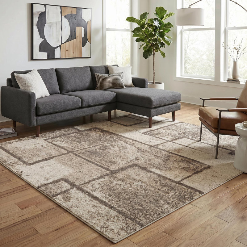 Celil Geometric Shapes Area Rug, BEIGE, 120 x 170 cm (Rectangular)
