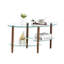 Table basse moderne en verre avec pieds en chêne et rangement spacieux