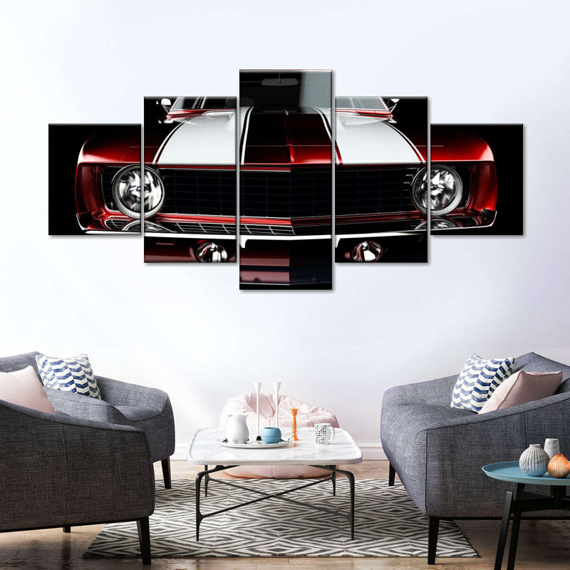 Muscle Car in the Dark - 5 pièces, reproduction sur toile tendue, H 30 po x l 68 po x P 1 po