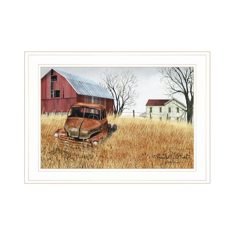 «Granddad's Old Truck» par Billy Jacobs - Reproduction d'art sur papier encadrée, Cadre blanc