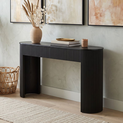 Console moderne cannelée avec tiroirs dissimulés, table d'entrée ovale avec pattes en forme de colonne incurvée