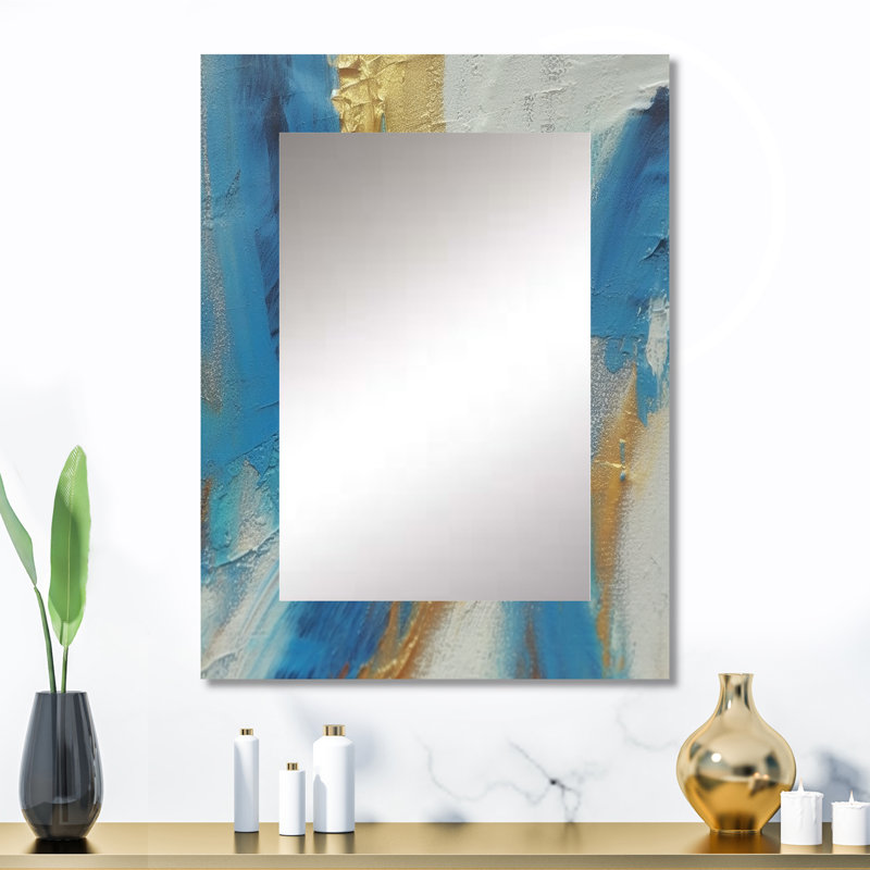 Sudden Sensuality, turquoise abstrait et or - grand miroir abstrait, décoration murale miroir doré, 32 po x 24 po