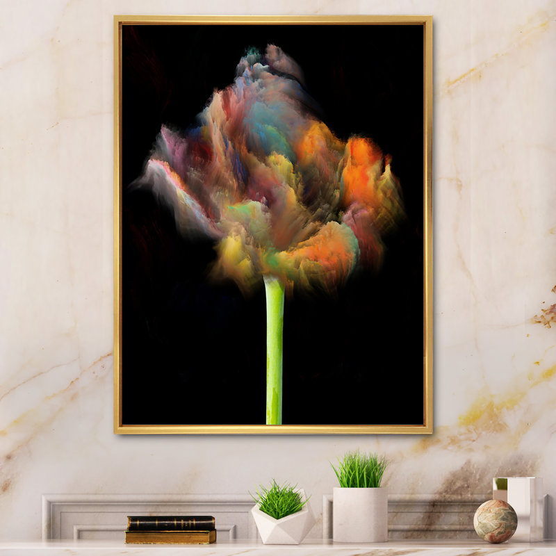 «Blooming Multicolor Fractal Flower», art mural moderne sur toile, H 20 po x l 12 po x P 1 po, Cadre flottant doré