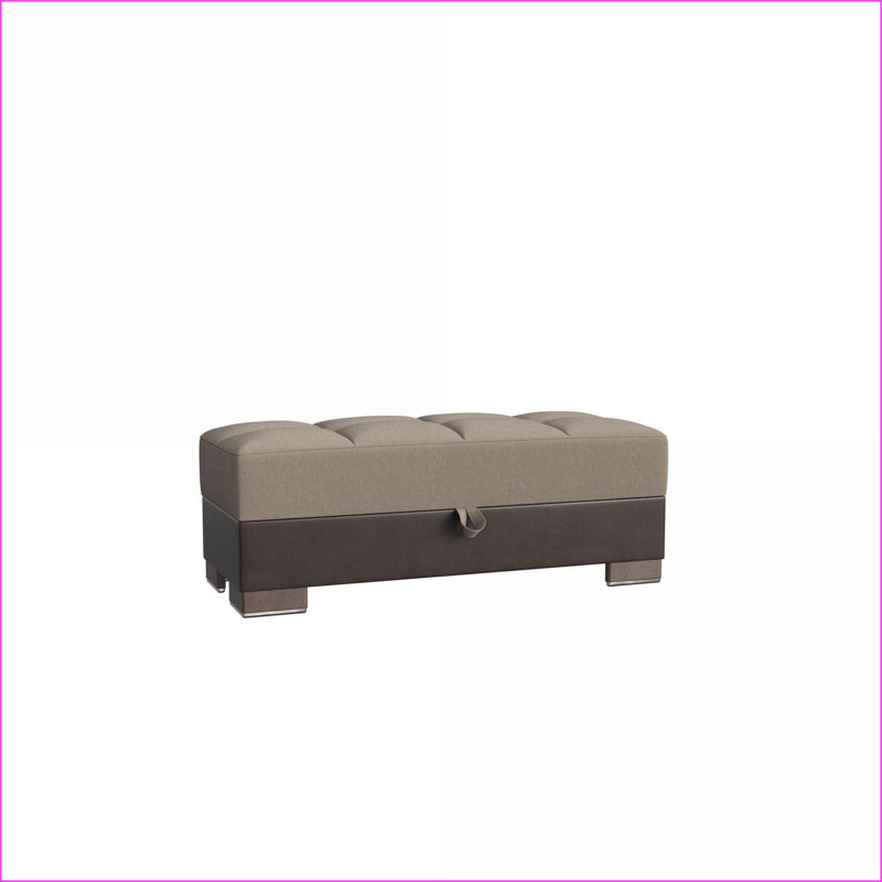 Repose-pieds convertible avec rangement, garniture en bois moderne pour studio / dortoir / salle de séjour, beige / brun noyer | Bois garni | Noyer brun