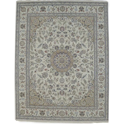 Tapis oriental crème / gris clair traditionnel 7 pi 11 po x 10 pi 3 po Indo Nain