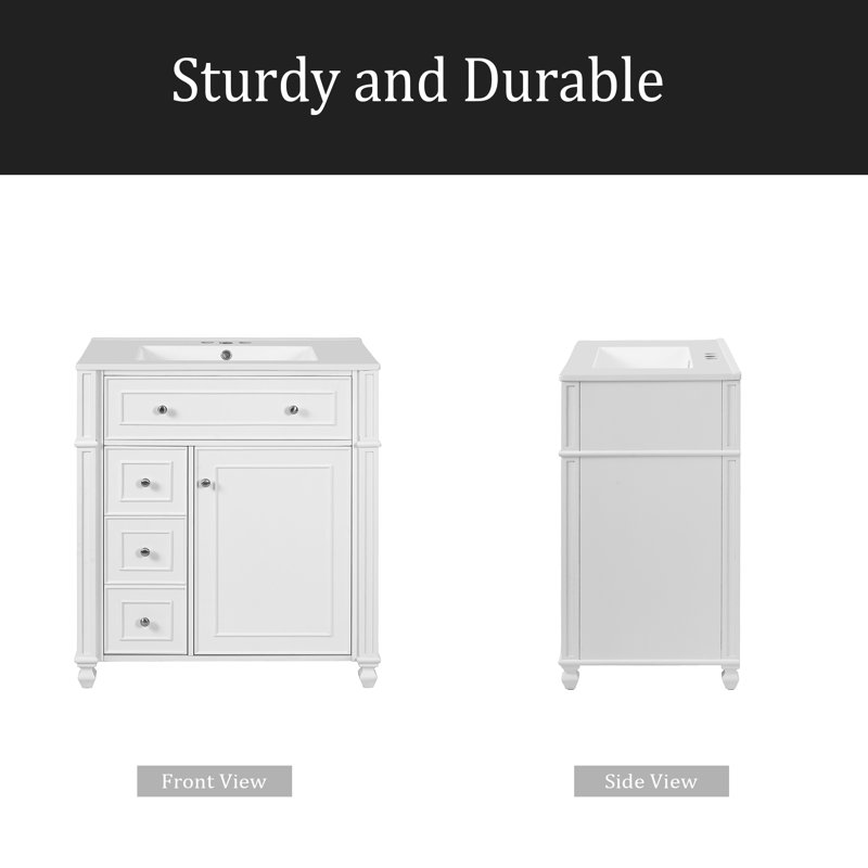 Meuble-lavabo de salle de bain avec lavabo en céramique, 30 po, armoire de rangement avec portes à fermeture en douceur et organisateur de porte