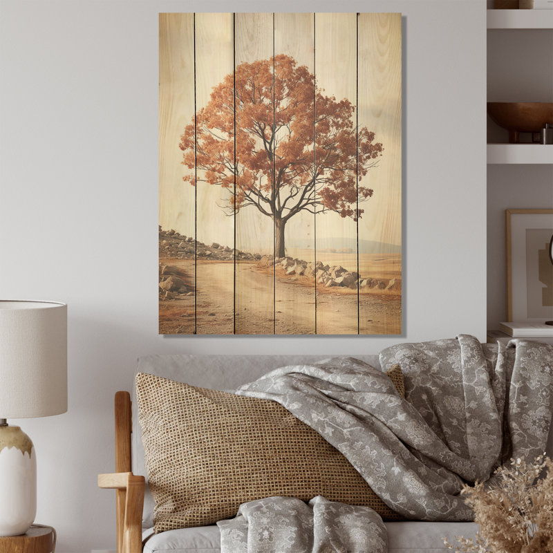 «Vintage Maple Tree Charm I», érable sur bois, art sur bois de pin naturel, H 40 po x l 30 po