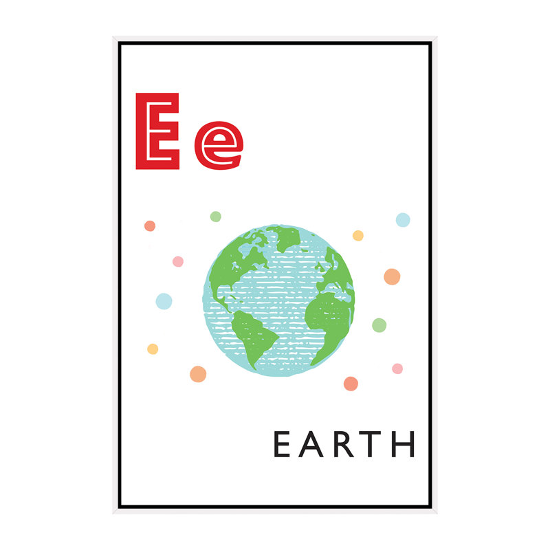 Alphabet Flash Card E - impression d'art graphique, Pas de tapis, H 60 po x l 40po x P 1,5 po, Toile blanche encadrée