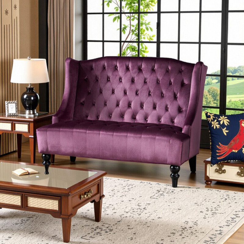 Causeuse luxueuse en velours avec capitonnage à motif de losanges, 2 places, douce et durable Luxury Raisin, Raisin