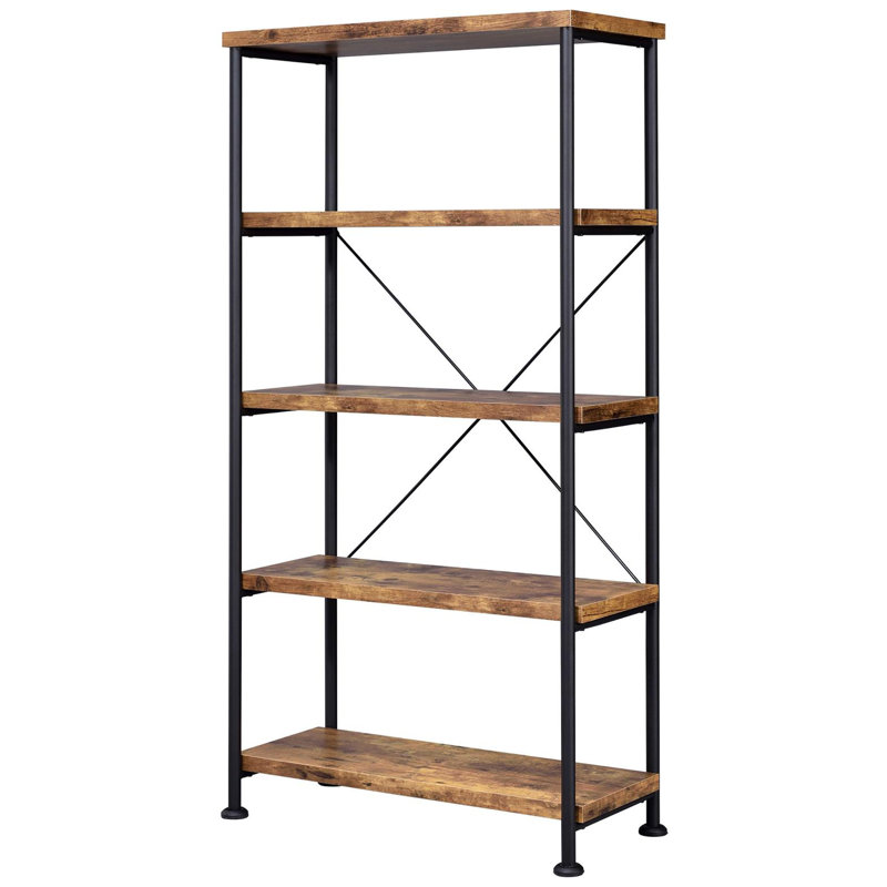 La bibliothèque antique à 4 tablettes muscade et noire, ajoute un caractère rustique à la bibliothèque de bureau à domicile en noir, offre un espace de rangement fonctionnel pour la pièce