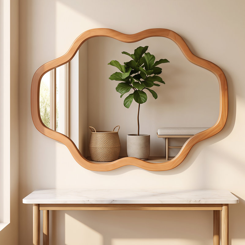 Miroir décoratif en bois massif Cloud, Brun jaunâtre