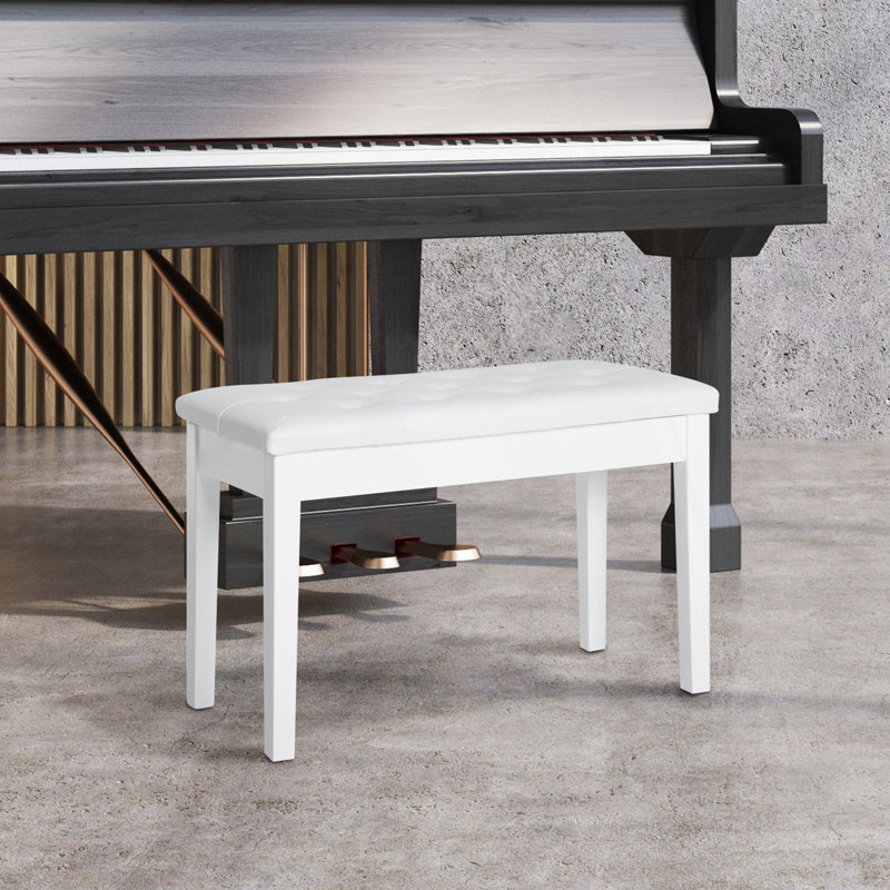 Piano Bench, Button Tufted Keyboard Bench, Entry Way Bench, White