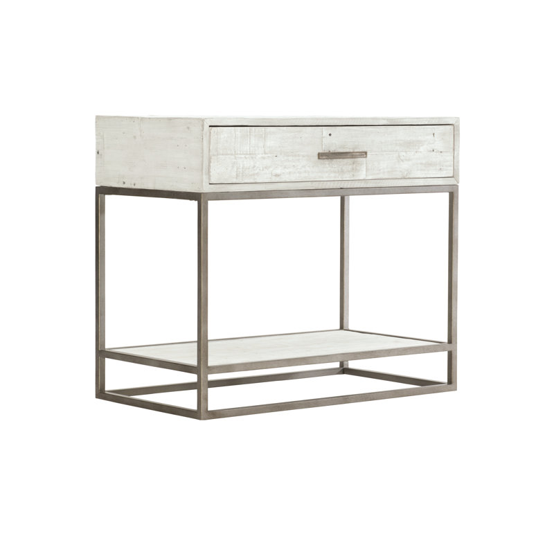 Alvar - Drawer Steel Nightstand, Highland Park - Brushed White Finish