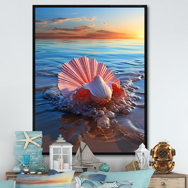 " Seashell Oceanic Elegance At Sunset II ", Gold Picture Framed, 32" H x 24" W