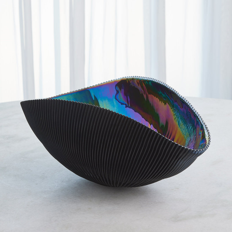 Pleated Bowl-Black-Med, 8" H x 19" W x 12.5" D