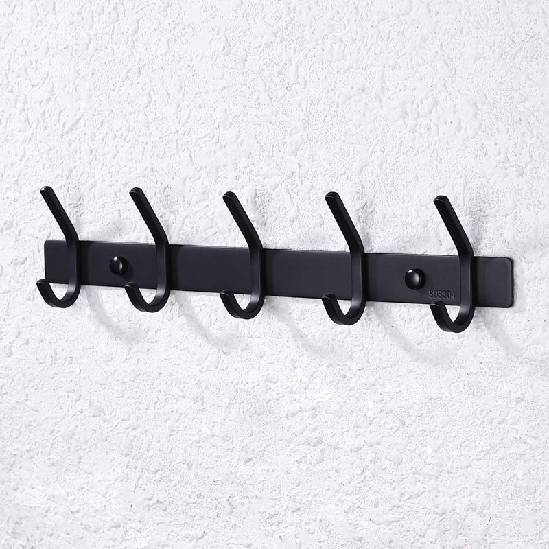 Porte-serviettes mural en acier inoxydable avec 5 crochets noir mat