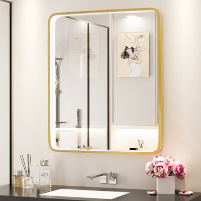 Miroir de salle de bain rectangulaire 30 po x 36 po à DEL, miroir de meuble-lavabo à cadre en métal avec lumières, antibuée, réglable en 3 couleurs