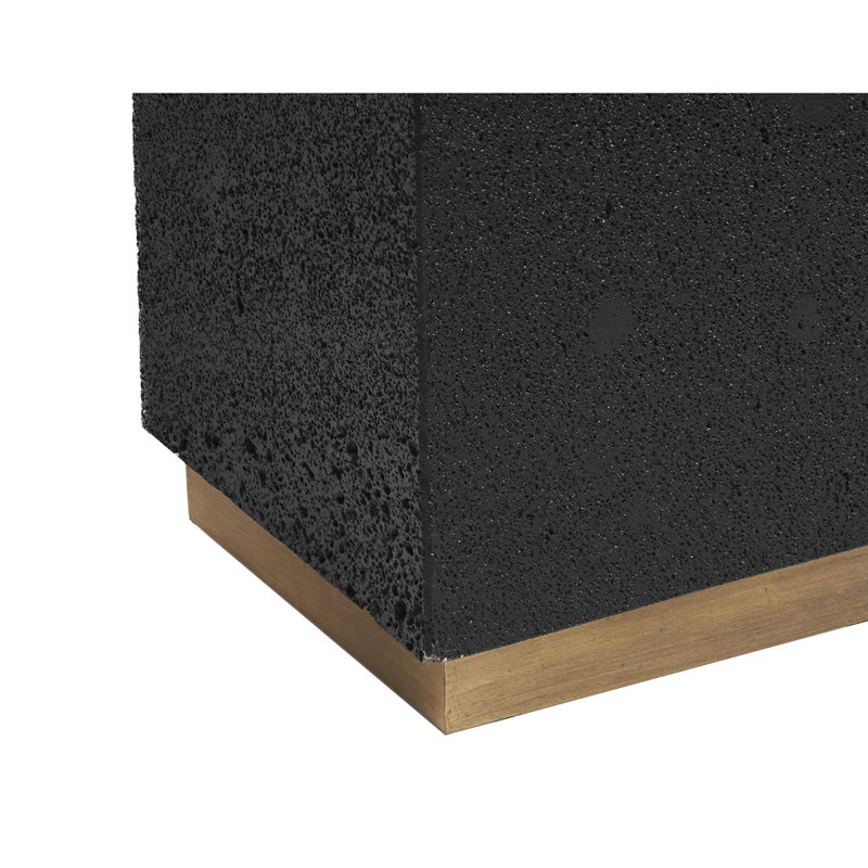 Medium Black Lava Stone Pedestal with Metal Base