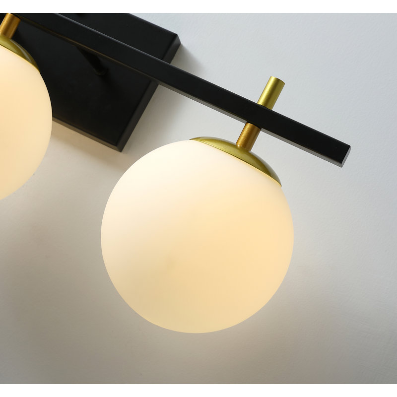 Matte Black Iron 3-Light Dimmable Vanity Fixture with White Glass Shades