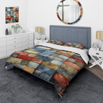 Colorful Earth Colors Tiles II - Ensemble de housse de couette à carreaux abstraits