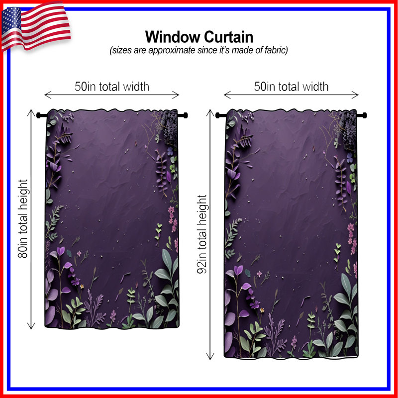Rideaux floraux, voilages et voilages à motif floral - 1 panneau, 50" x 92" - 1 Panel, Blockout
