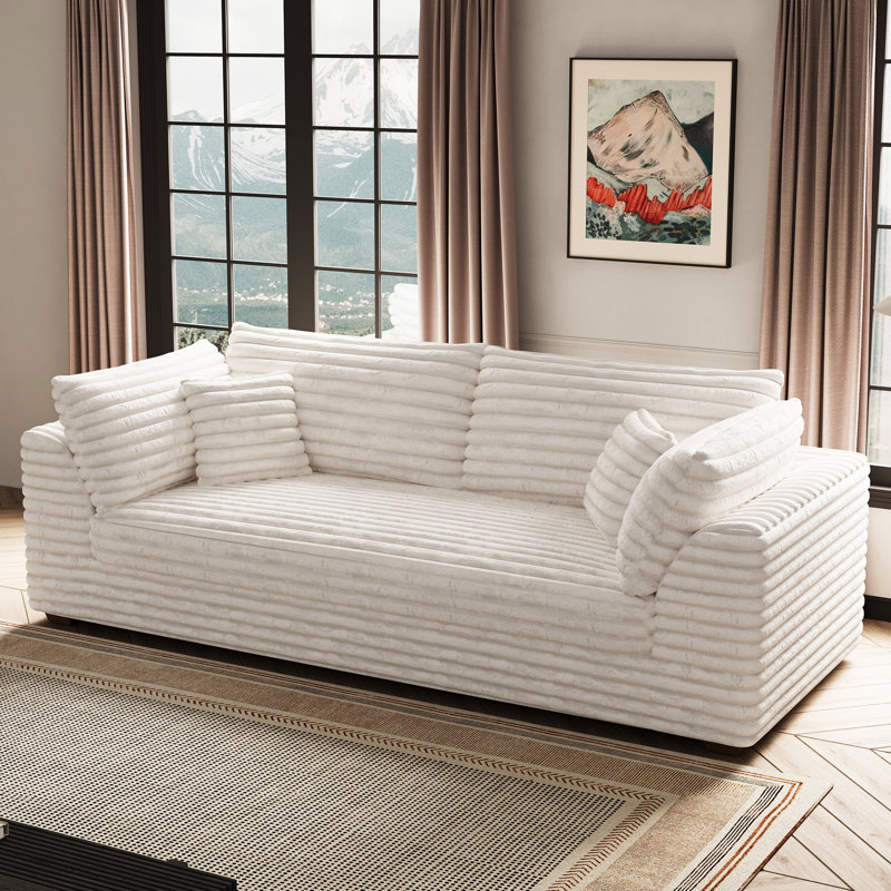 Causeuse rembourrée en bois massif avec coussins décoratifs, Fausse fourrure beige