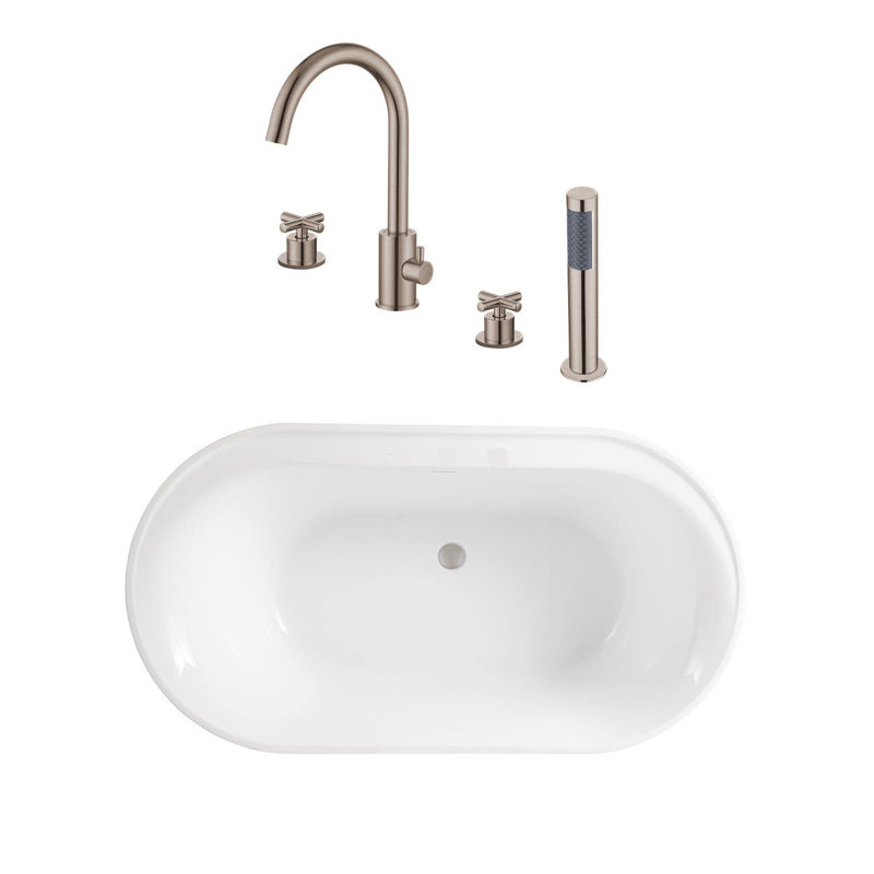 66" x 33" Freestanding Acrylic Bathtub with Faucet, Matte Black