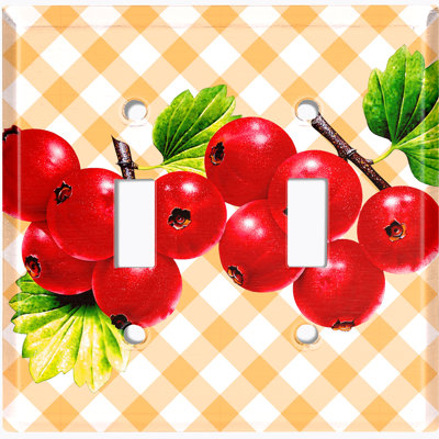 Cranberry Leaf Orange Picnic Food & Beverage 2 - Gang Toggle Light Switch Standard Wall Plate
