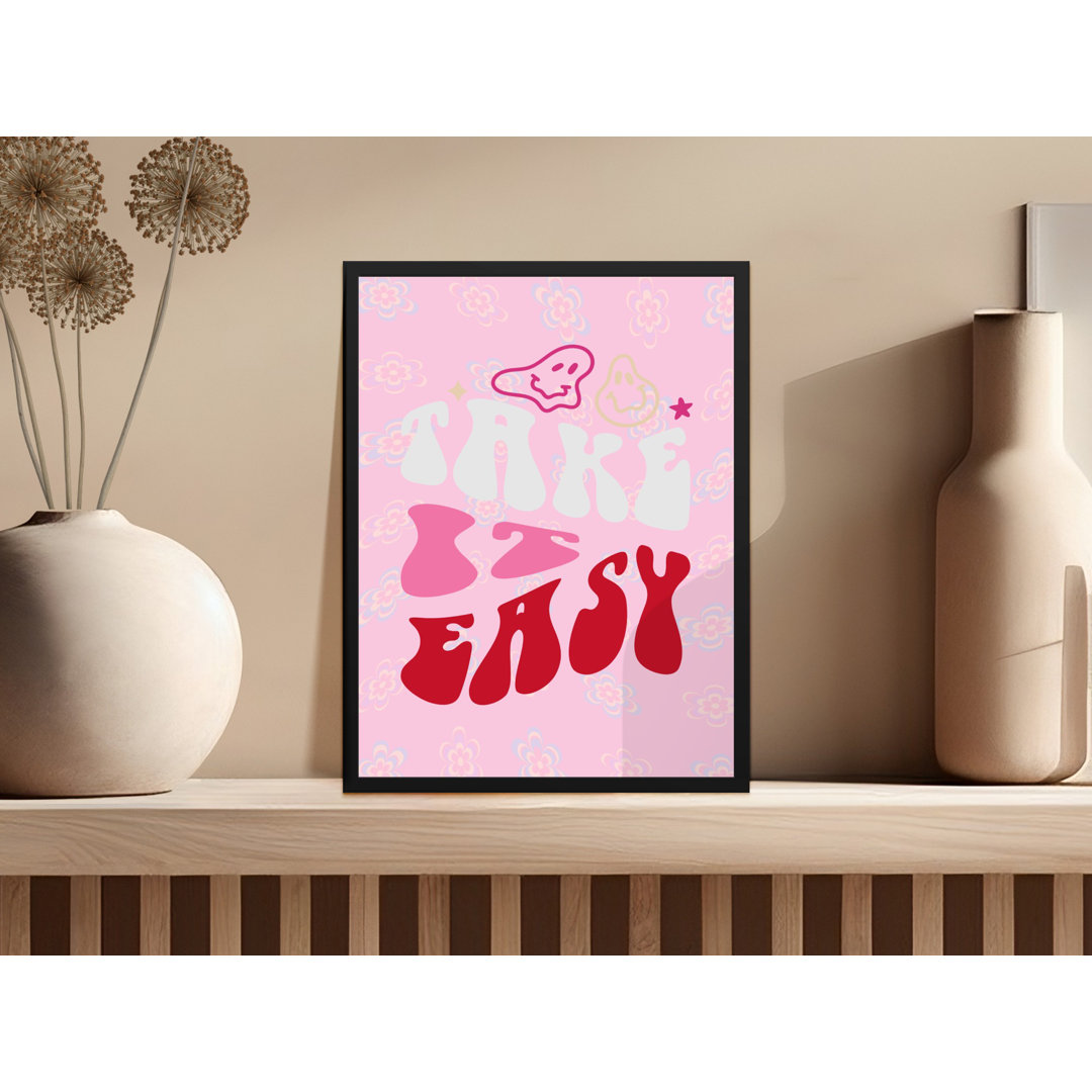 Take It Easy Smiling Faces Aesthetic Wall Decor Framed Poster