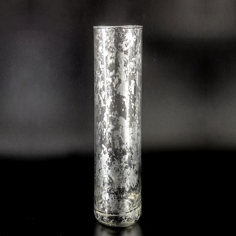 Thassos Gilded Glass Cylinder Vase, 20" H x 4" W x 4" D, Silver