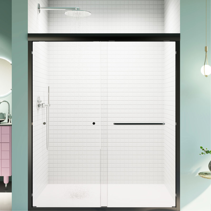 Shower Door 56"-60"W - Double Sliding, 70" H, Matte Black, Waterproof Seal Assurance H Semi- 56"-60"W, All Components Included For Easy Installation