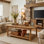 Table basse de 47 po en bois massif, centre de ferme moderne avec rangement à 2 niveaux
