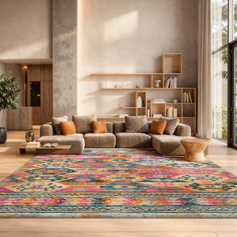 Tapis rose Felty Ikat, Rectangle 8 pi x 10 pi