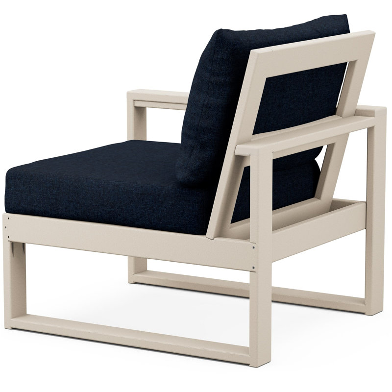 POLYWOOD Outdoor Lounge Chair, Sand, Marine Indigo