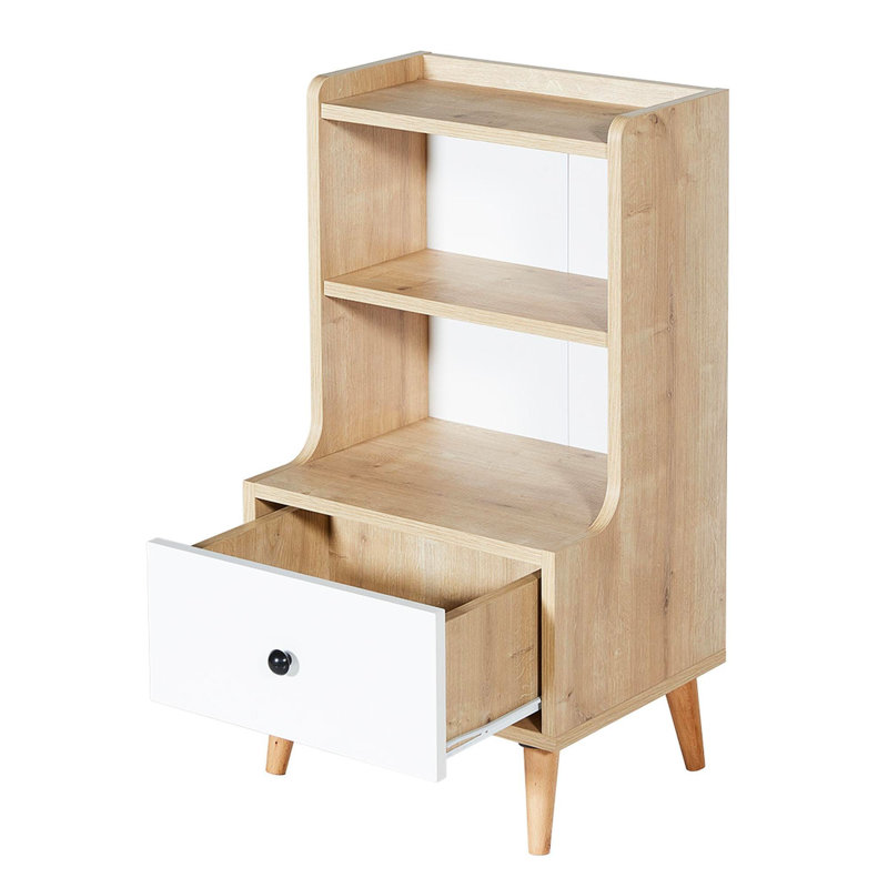 Sleek Nightstand with Drawer, Sapphire Oak & White, 17.7 x 30.7 x 14.2 inches | 100% Melamine Coated Chipboard, Easy Assembly with Minifix System | Elegant Design, Perfect for Modern Bedrooms & Storage Solutions
