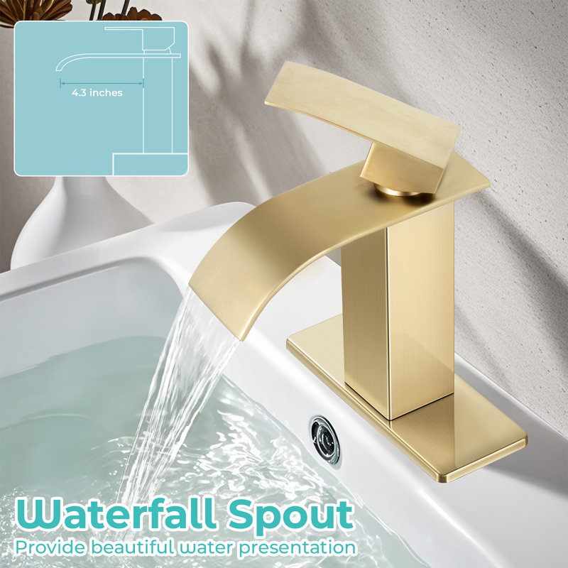 Freestanding Single-handle Bathroom Faucet with Drain Assembly, Brushed Gold