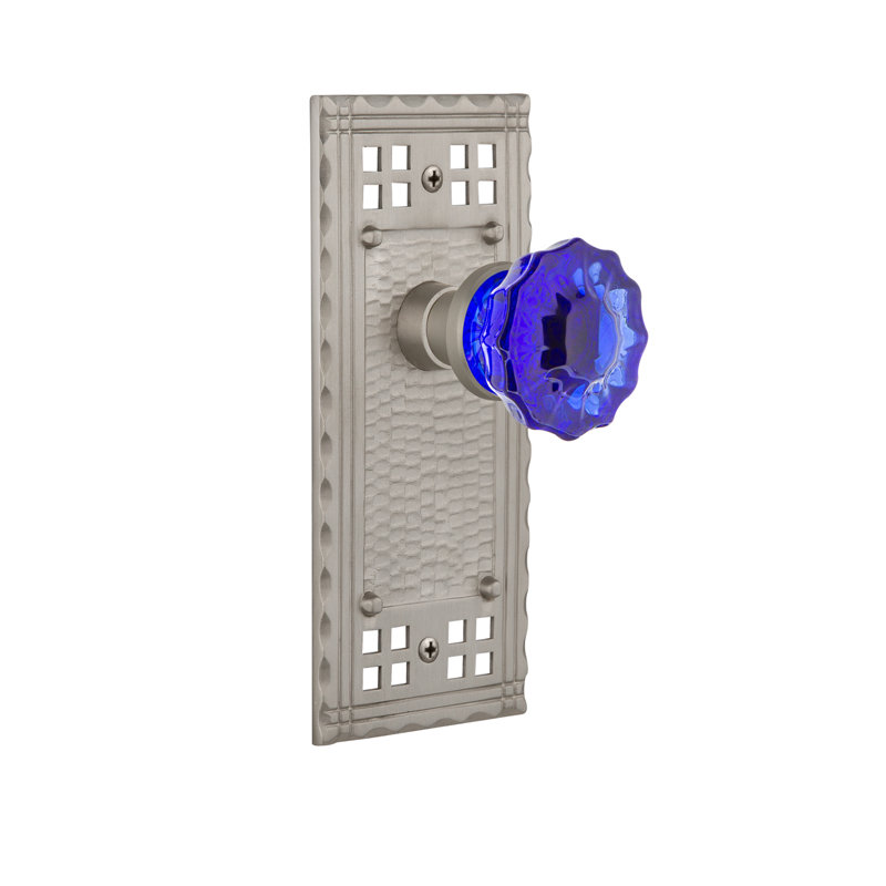 Plaque artisanale avec bouton de porte en cristal de cobalt, 2 3/8, Nickel satiné