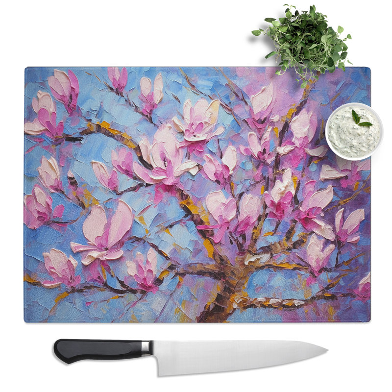 Magnolia Flower Palette Knife No.3  Glass Chopping Board