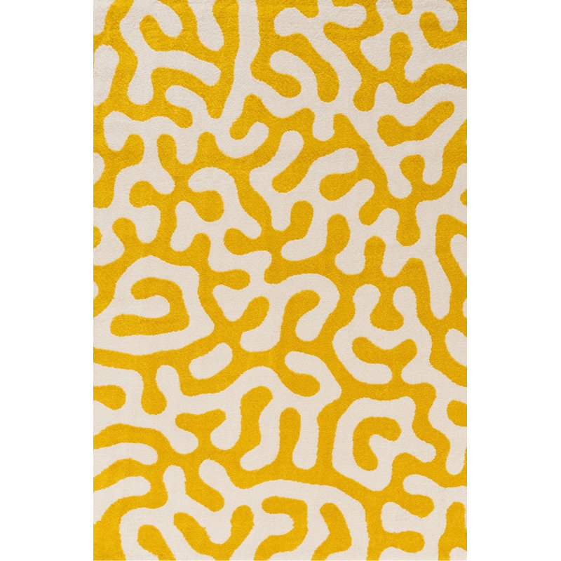 Joli Abstract Doodle Area Rug Soft Dense Pile for Living Rooms and Bedrooms, Rectangle 120 x 170 cm, Yellow/White