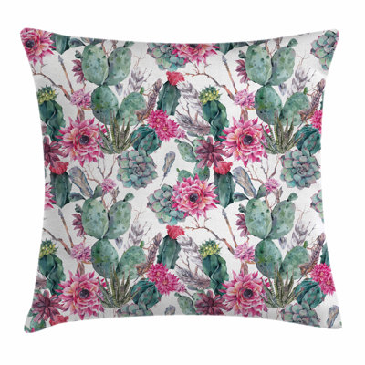 Cactus Spring Blooms Boho Square Pillow Cover