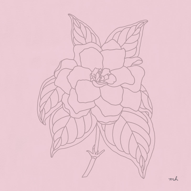 Gardenia dessin au trait rose, H 12 po x l 12 po x P 1,25 po