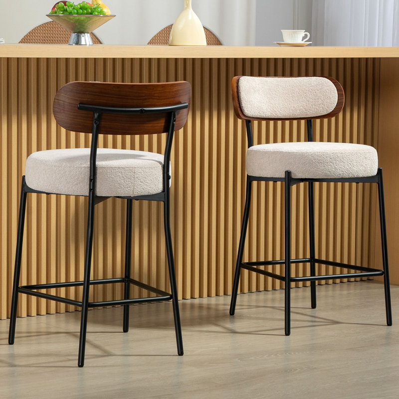 Counter Height Ferrer, 24" Ferrer , Boucle Counter Stools With Back, Boucle Ferrer For Kitchen Island, Dining Room(Set Of 2)
