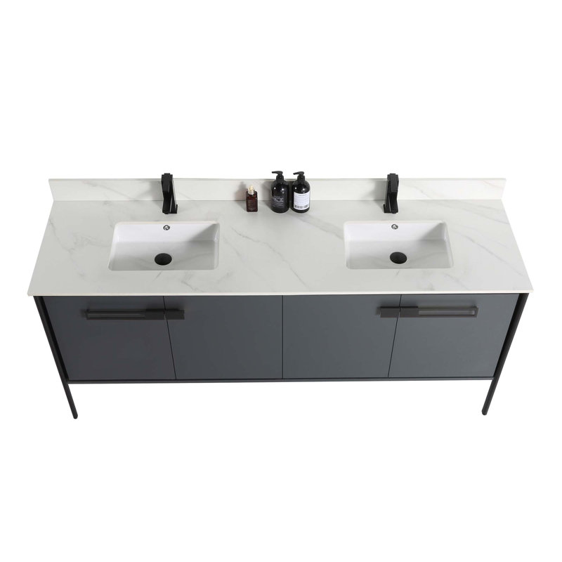 72 Double Bathroom Vanity, Matte Black, Onix Gray