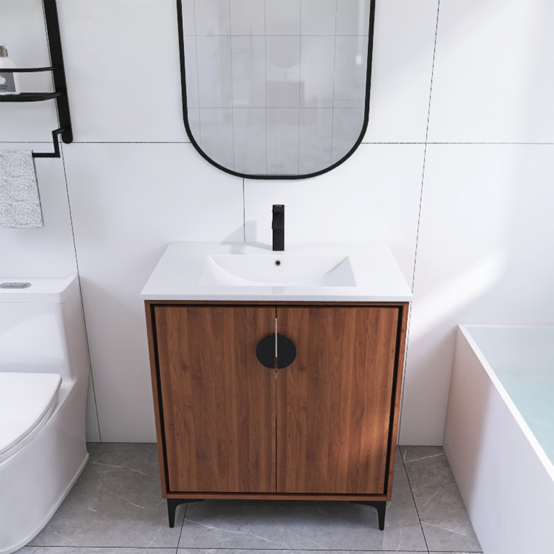 Meuble-lavabo simple 30 po avec plateau en céramique Keiasha