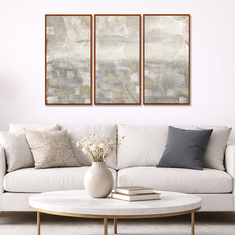 Aquarelle abstraite grise - ensemble d'art moderne sur toile encadré moderne et contemporain de 3, H 28 po x l 36 po