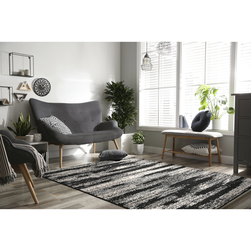 Jasper Area Rug, Non Slip, Abstract Rug, Foldable, Stain Resistant Rugs for Living Room, Bedroom, Modern, Black/Earth Tone