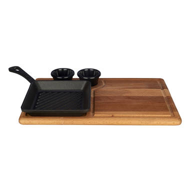 Square Serving Board with Cast Iron Tray